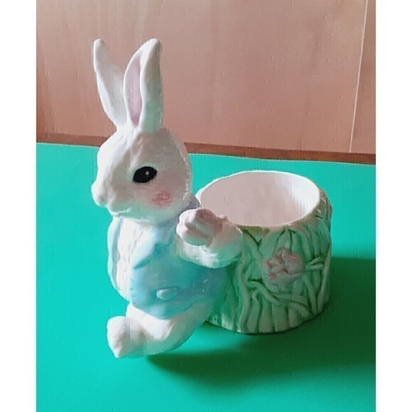 VTG Easter Planter Bunny Rabbit NEW HOLLAND FLORAL Ceramic 7" Flower Vase Decor - Picture 2 of 11